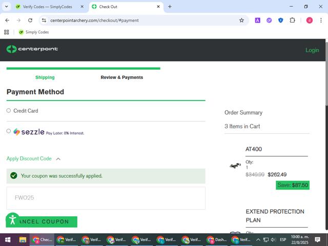 CenterPoint checkout page showing CenterPoint promo code box | Screenshot taken by SimplyCodes community member on Aug 22, 2025