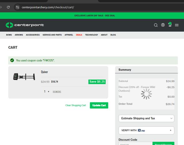 CenterPoint checkout page showing CenterPoint promo code box | Screenshot taken by SimplyCodes community member on Aug 30, 2025