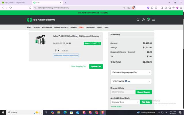CenterPoint checkout page showing CenterPoint promo code box | Screenshot taken by SimplyCodes community member on Aug 26, 2025
