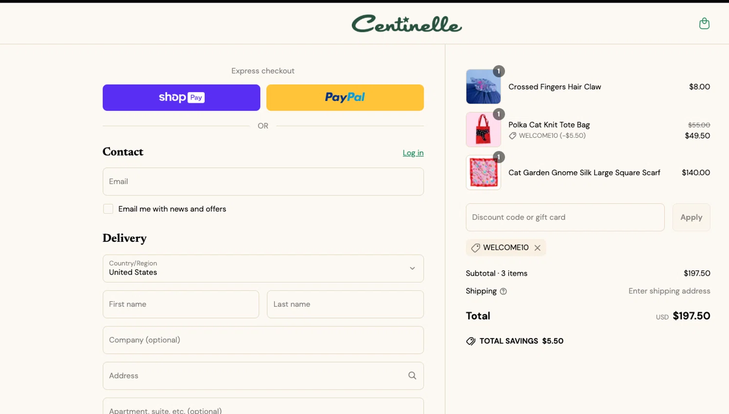 Centinelle promo code screenshot showing code welcome10 applied at Centinelle checkout page. Uploaded by SimplyCodes community member ELOIN777 on Jun 1, 2025
