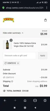 Cento coupon verification screenshot