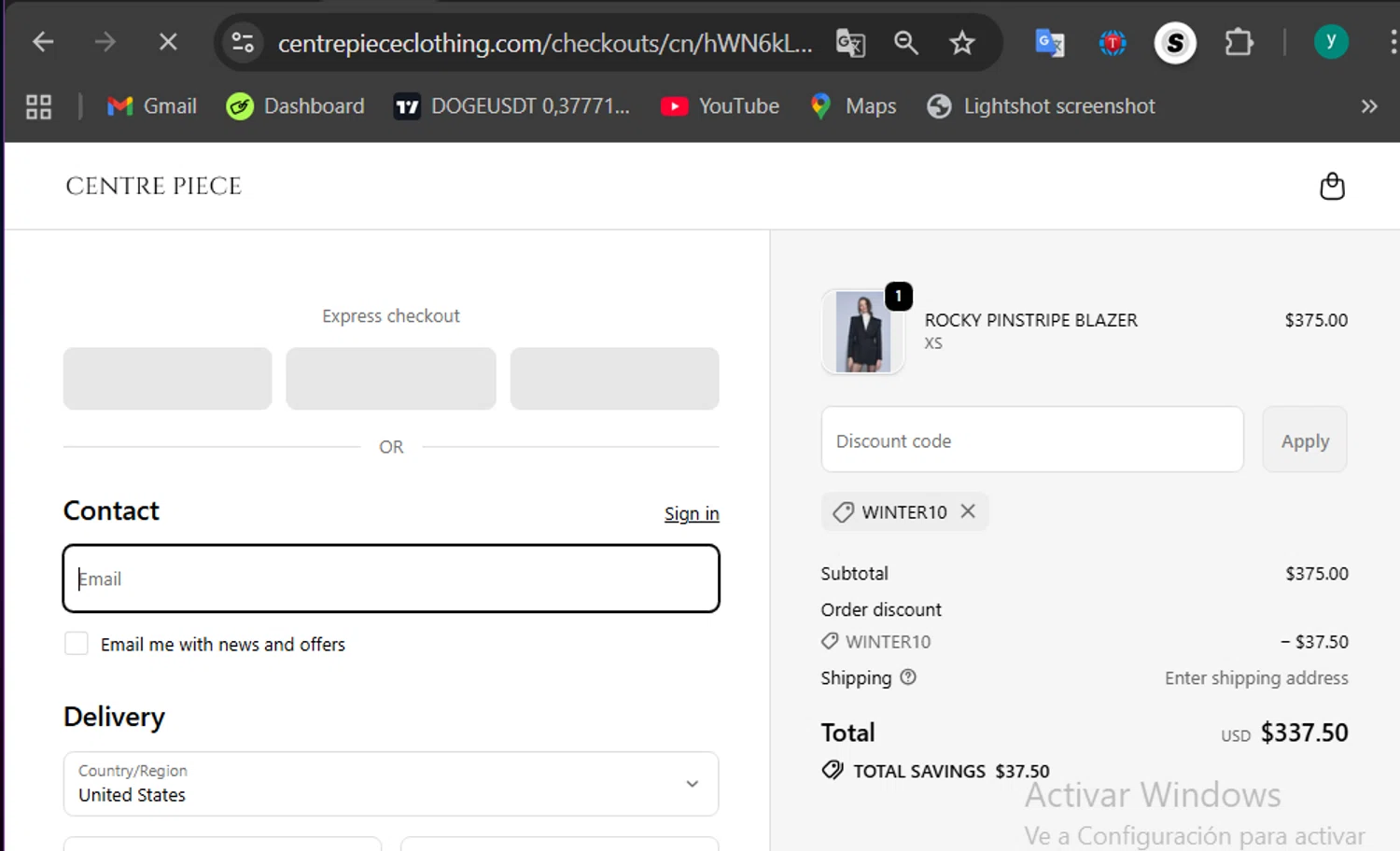 Centre Piece promo code screenshot showing code WINTER10 applied at Centre Piece checkout page. Uploaded by SimplyCodes community member 502312 on Dec 23, 2025