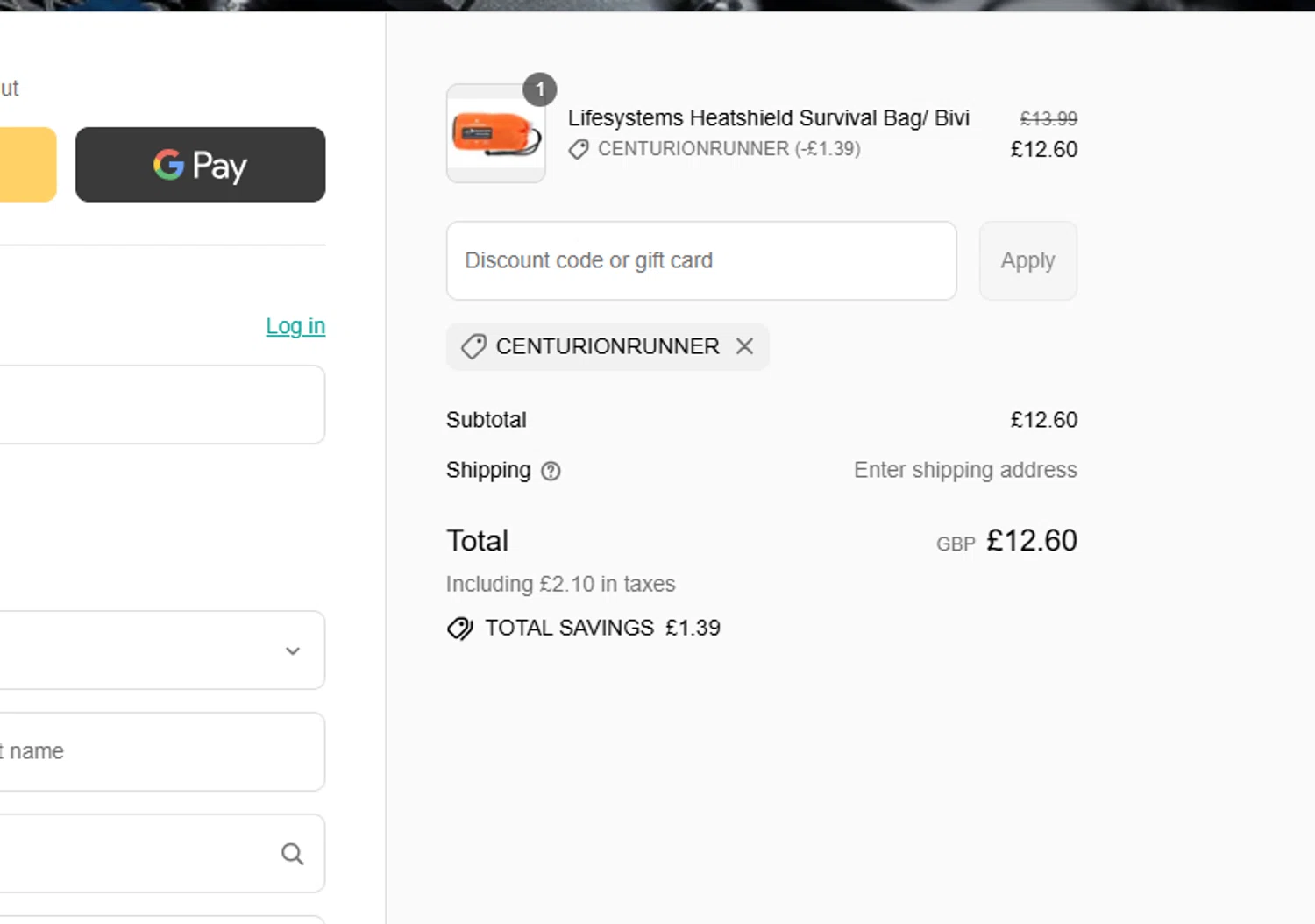 Centurion Running promo code screenshot showing code centurionrunner applied at Centurion Running checkout page. Uploaded by SimplyCodes community member MrWolf on Sep 3, 2025