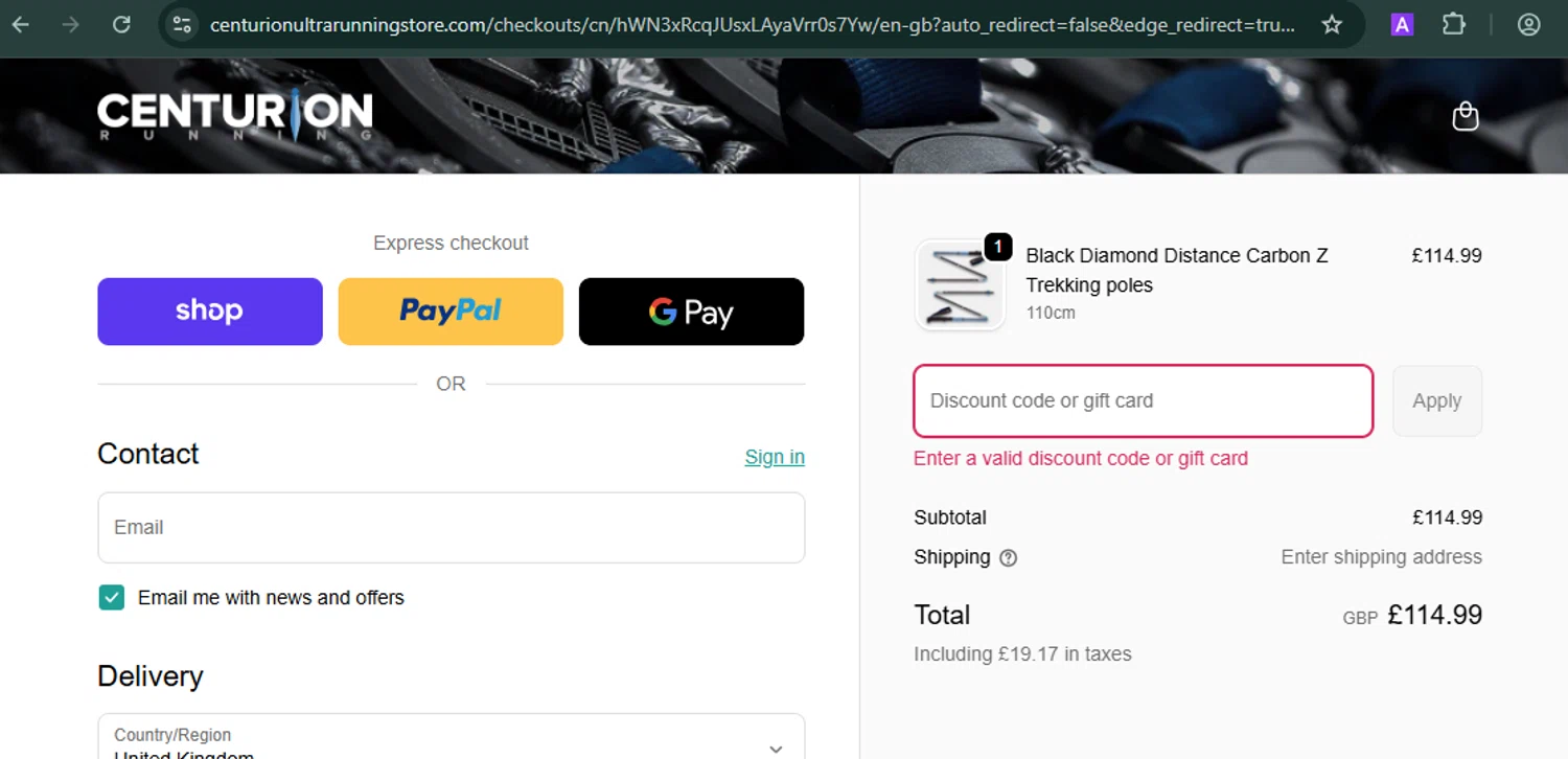 Centurion Running promo code screenshot showing code POLE15 applied at Centurion Running checkout page. Uploaded by SimplyCodes community member MARCVH on Oct 10, 2025