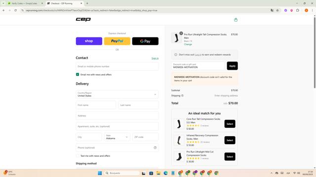 CEP Running checkout page showing CEP Running promo code box | Screenshot taken by SimplyCodes community member on Sep 9, 2025