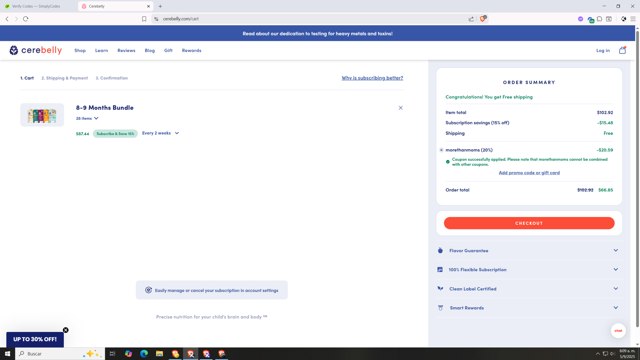 Cerebelly checkout page showing Cerebelly promo code box | Screenshot taken by SimplyCodes community member on Sep 5, 2025