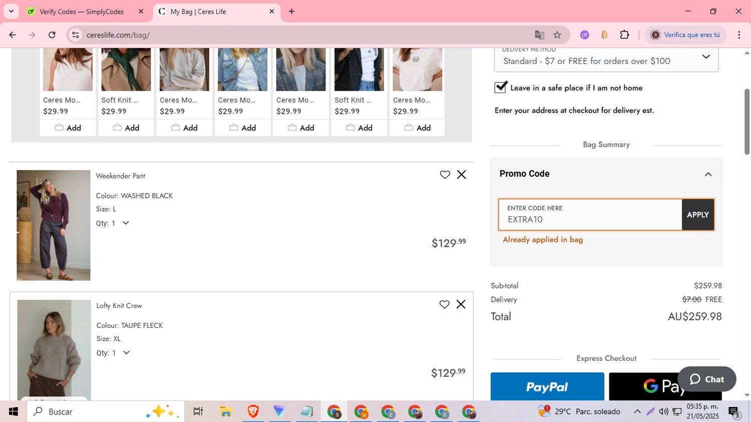 Ceres Life checkout page showing Ceres Life discount code box | Screenshot taken by SimplyCodes community member on May 21, 2025