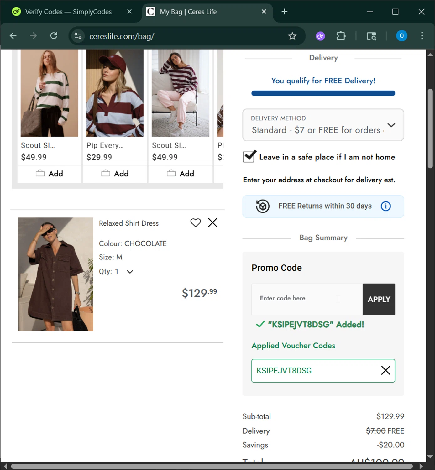 Ceres Life checkout page showing Ceres Life discount code box | Screenshot taken by SimplyCodes community member on Jul 18, 2025