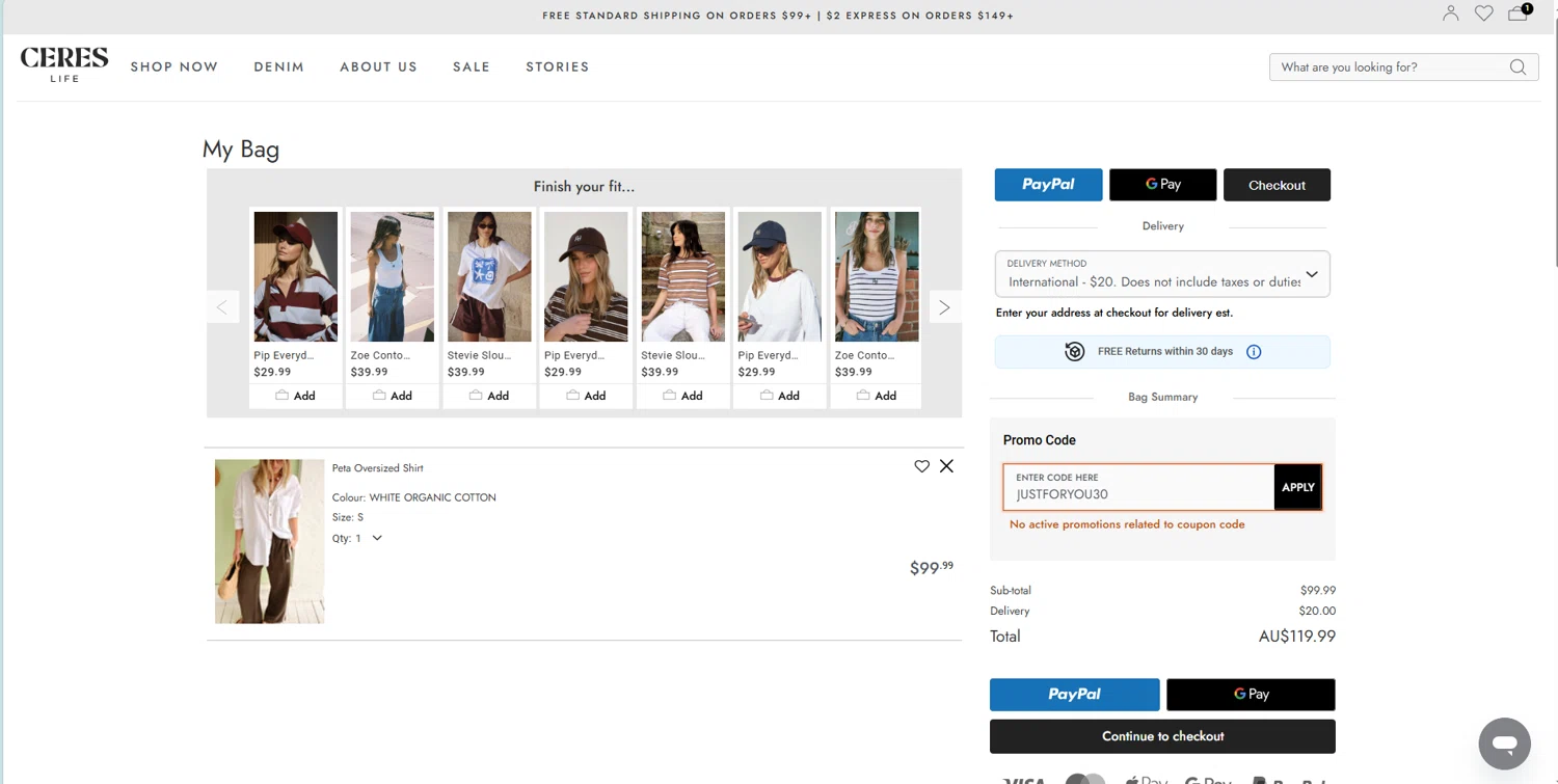 Ceres Life discount code screenshot showing code JUSTFORYOU30 applied at Ceres Life checkout page. Uploaded by SimplyCodes community member STEVE20 on Oct 6, 2025
