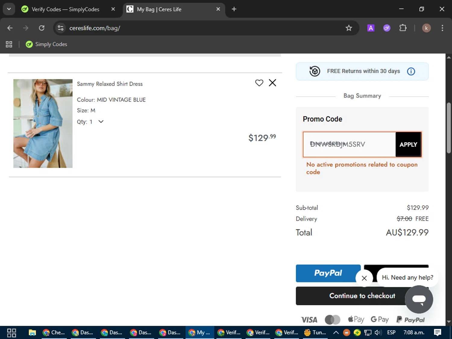 Ceres Life discount code screenshot showing code DNWSRDJM5SRV applied at Ceres Life checkout page. Uploaded by SimplyCodes community member RewardRanger298 on Oct 2, 2025