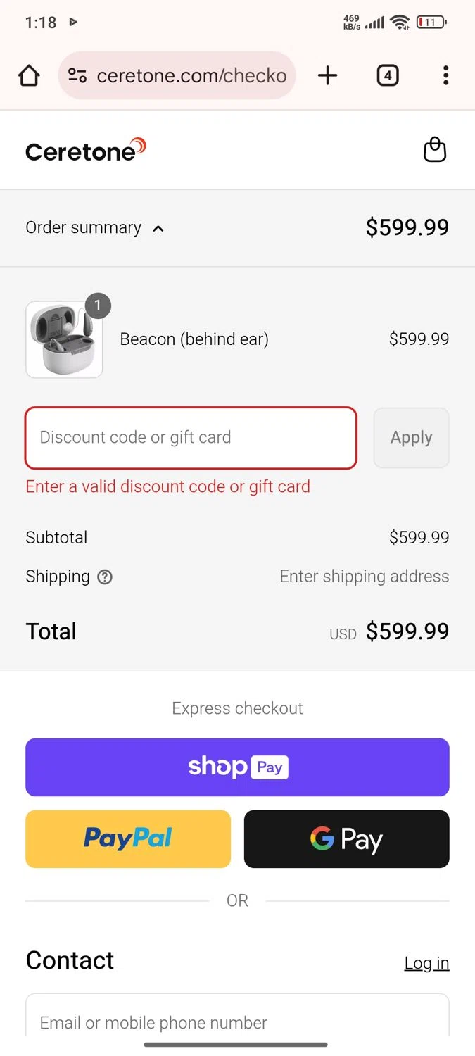 Ceretone coupon code screenshot showing code HEARBETTER applied at Ceretone checkout page. Uploaded by SimplyCodes community member Esteban on Jun 14, 2025