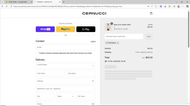 Cernucci checkout page showing Cernucci discount code box | Screenshot taken by SimplyCodes community member on Aug 20, 2025