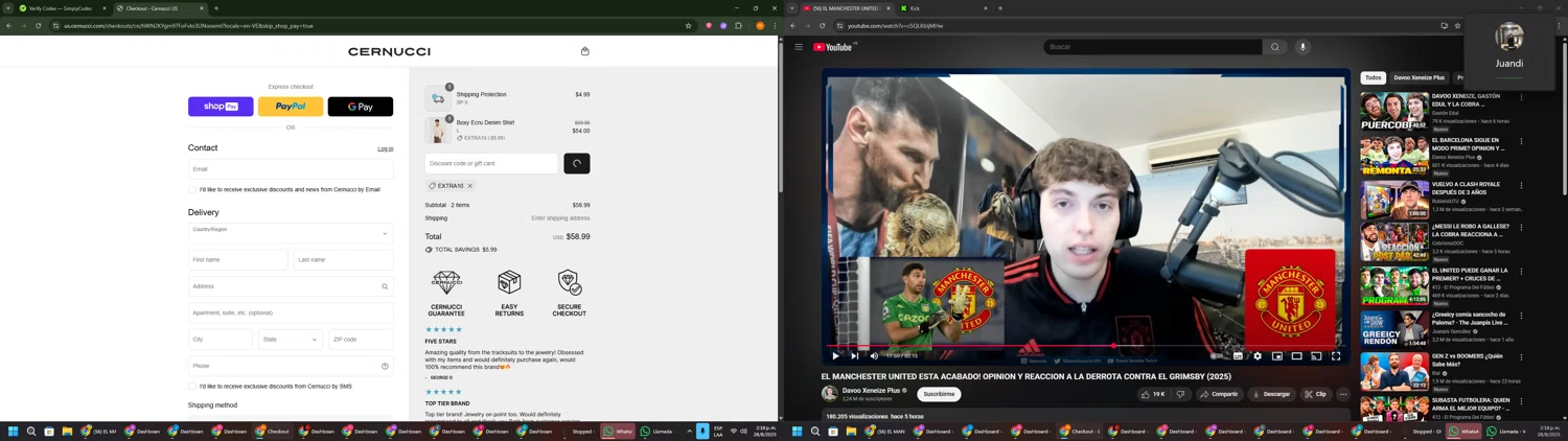 Cernucci discount code screenshot showing code EXTRA10 applied at Cernucci checkout page. Uploaded by SimplyCodes community member Davoxeneixe on Aug 28, 2025