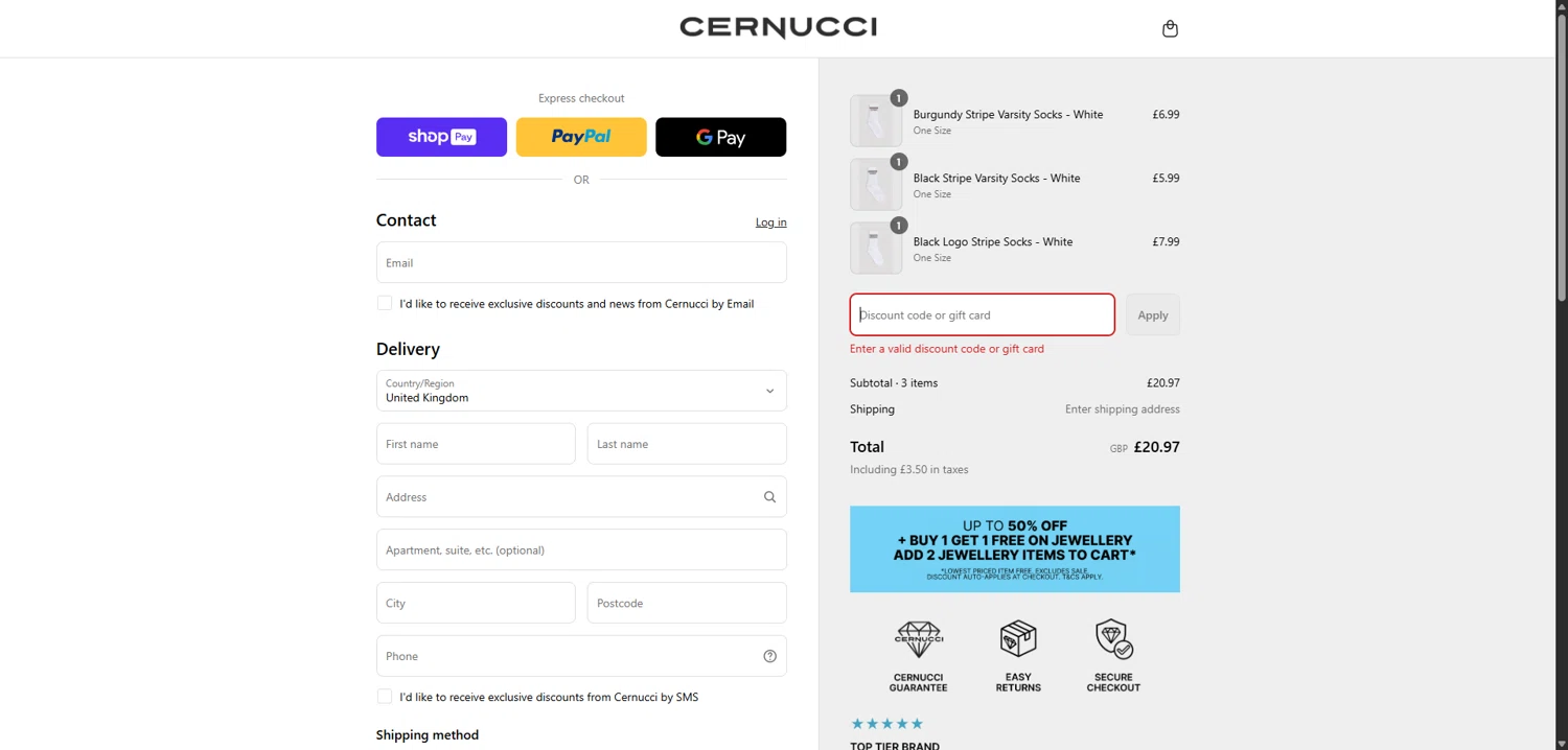 Cernucci discount code screenshot showing code FREESHIP applied at Cernucci checkout page. Uploaded by SimplyCodes community member FrugalPhoenix2446 on Jul 30, 2025