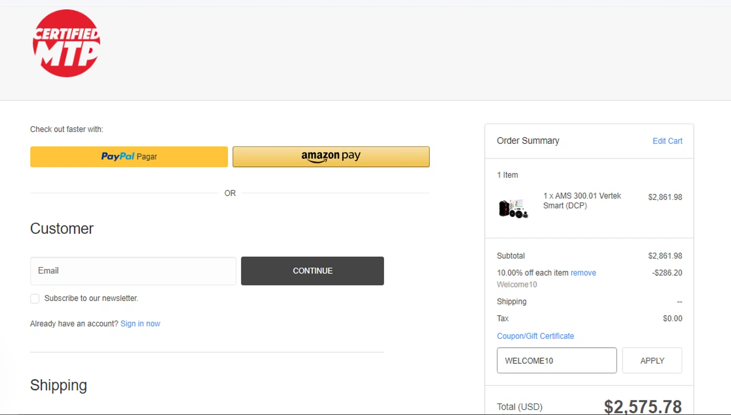 where to use Certified MTP promo code box