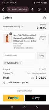 Welcome10 coupon verification screenshot