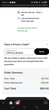 CAPSCLUB2626 coupon verification screenshot