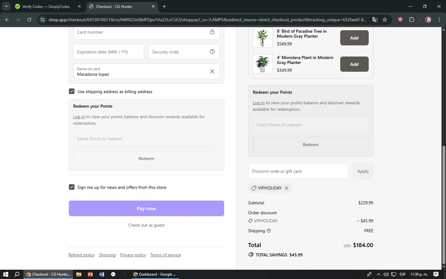 CG Hunter promo code screenshot showing code VIPHOLIDAY applied at CG Hunter checkout page. Uploaded by SimplyCodes community member TreasureShopper9156 on Aug 21, 2025