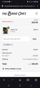 Lisa25 coupon verification screenshot