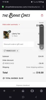 Rebecca25 coupon verification screenshot