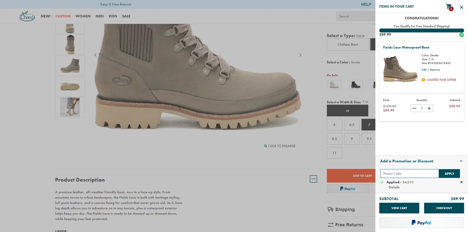 Chaco checkout page showing Chaco promo code box | Screenshot taken by SimplyCodes community member on Jan 30, 2026