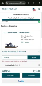 Chaco coupon verification screenshot