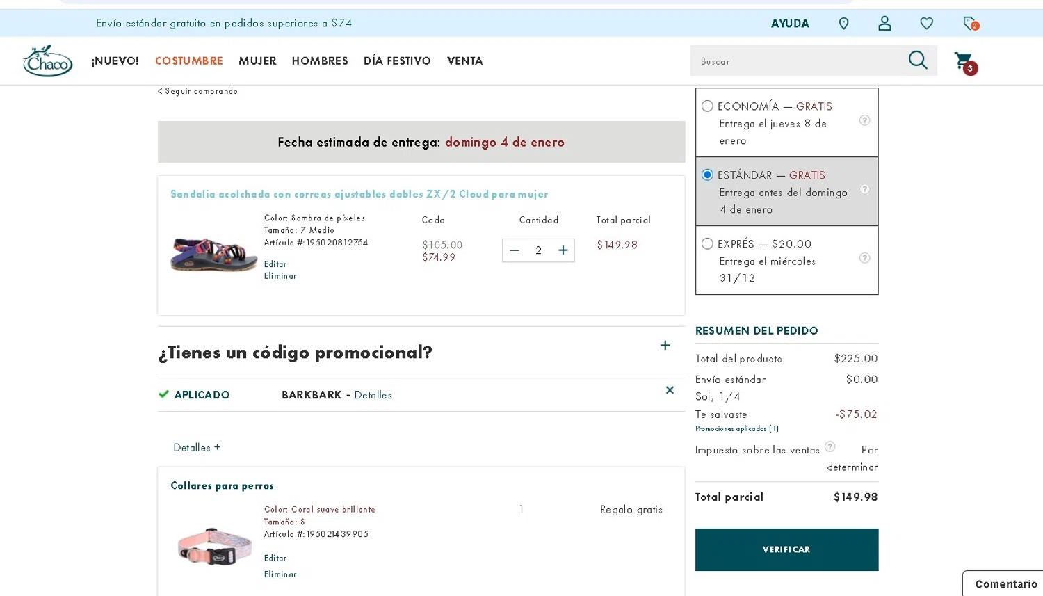 Chaco checkout page showing Chaco promo code box | Screenshot taken by SimplyCodes community member on Dec 28, 2025