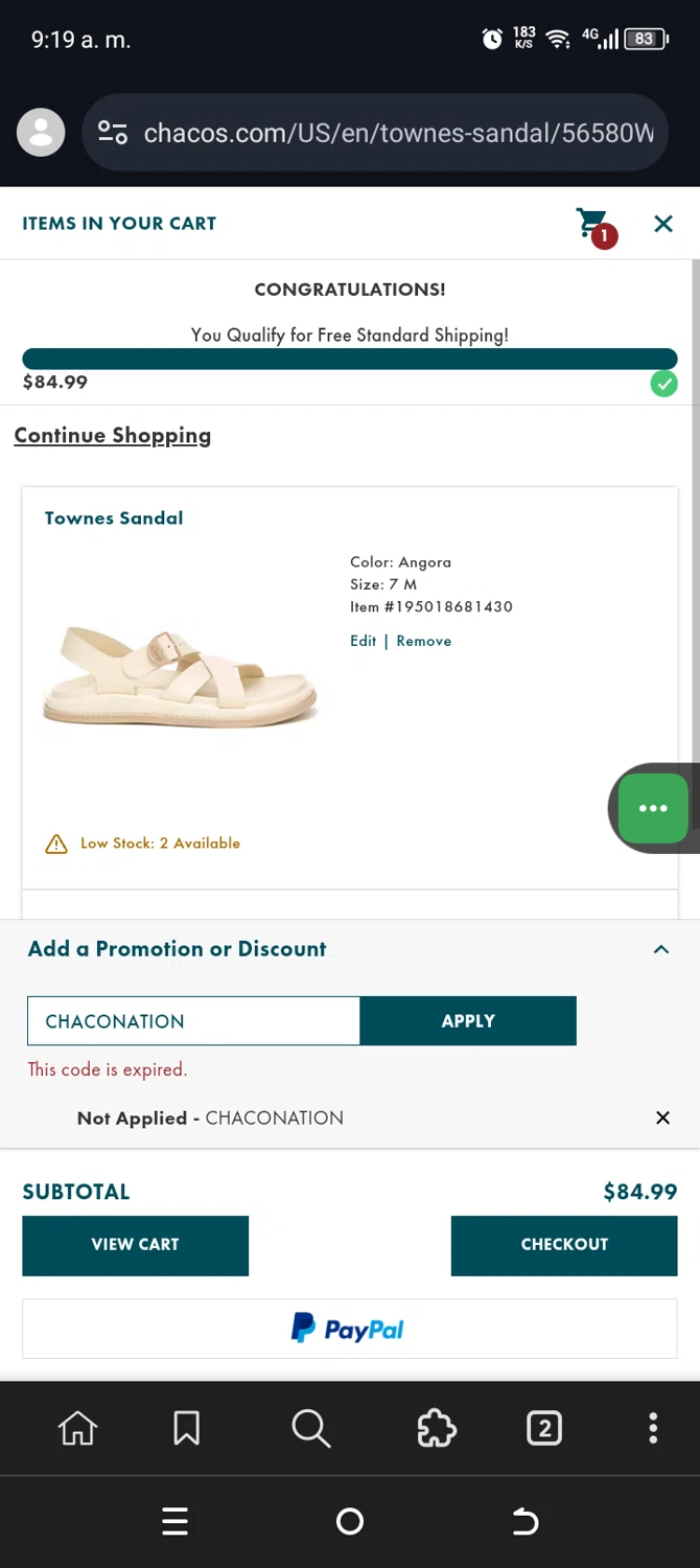 Chaco promo code screenshot showing code CHACONATION applied at Chaco checkout page. Uploaded by SimplyCodes community member Sanchezcarol on Aug 18, 2025
