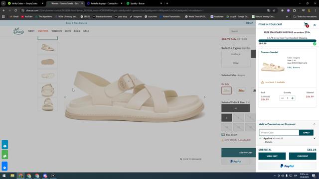 Chaco checkout page showing Chaco promo code box | Screenshot taken by SimplyCodes community member on Aug 25, 2025