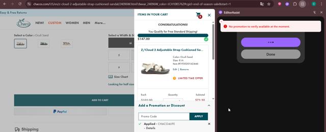 Chaco checkout page showing Chaco promo code box | Screenshot taken by SimplyCodes community member on Sep 2, 2025