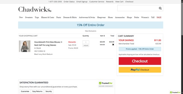 Chadwicks checkout page showing Chadwicks coupon code box | Screenshot taken by SimplyCodes community member on Jun 19, 2025