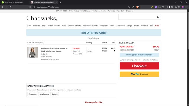 Chadwicks checkout page showing Chadwicks coupon code box | Screenshot taken by SimplyCodes community member on Jul 30, 2025