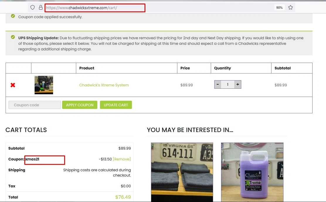 Chadwick's Xtreme checkout page showing Chadwick's Xtreme promo code box | Screenshot taken by SimplyCodes community member on Dec 12, 2021