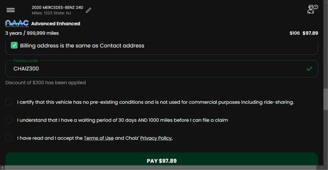 Chaiz checkout page showing Chaiz promo code box | Screenshot taken by SimplyCodes community member on Mar 18, 2024