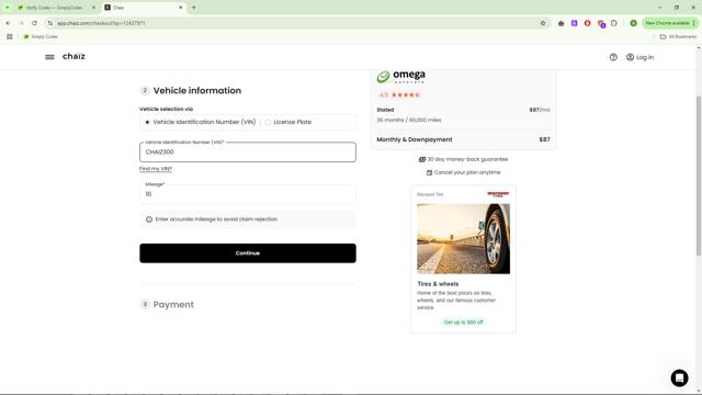 Chaiz checkout page showing Chaiz promo code box | Screenshot taken by SimplyCodes community member on Jan 8, 2025