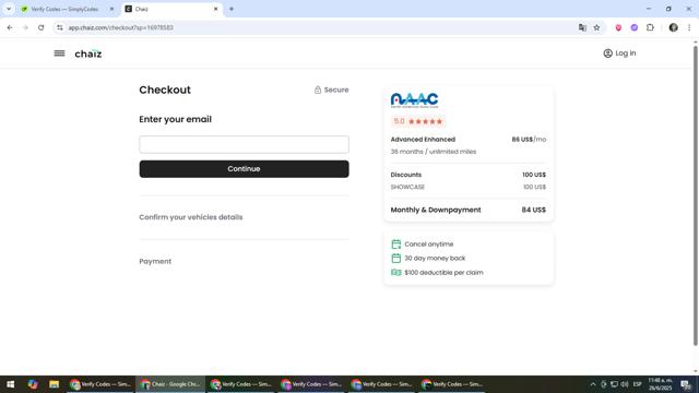 Chaiz checkout page showing Chaiz promo code box | Screenshot taken by SimplyCodes community member on Jun 26, 2025
