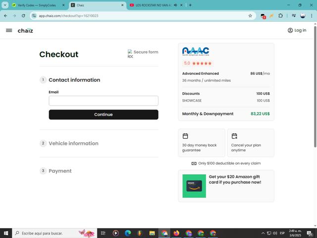 Chaiz checkout page showing Chaiz promo code box | Screenshot taken by SimplyCodes community member on Jun 3, 2025