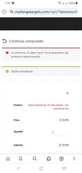 Challenge Targets coupon verification screenshot