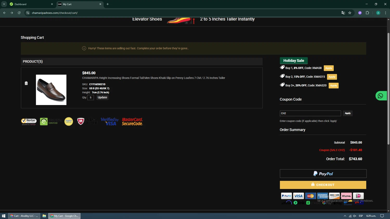 Chamaripa Shoes checkout page showing Chamaripa Shoes promo code box | Screenshot taken by SimplyCodes community member on Dec 10, 2025