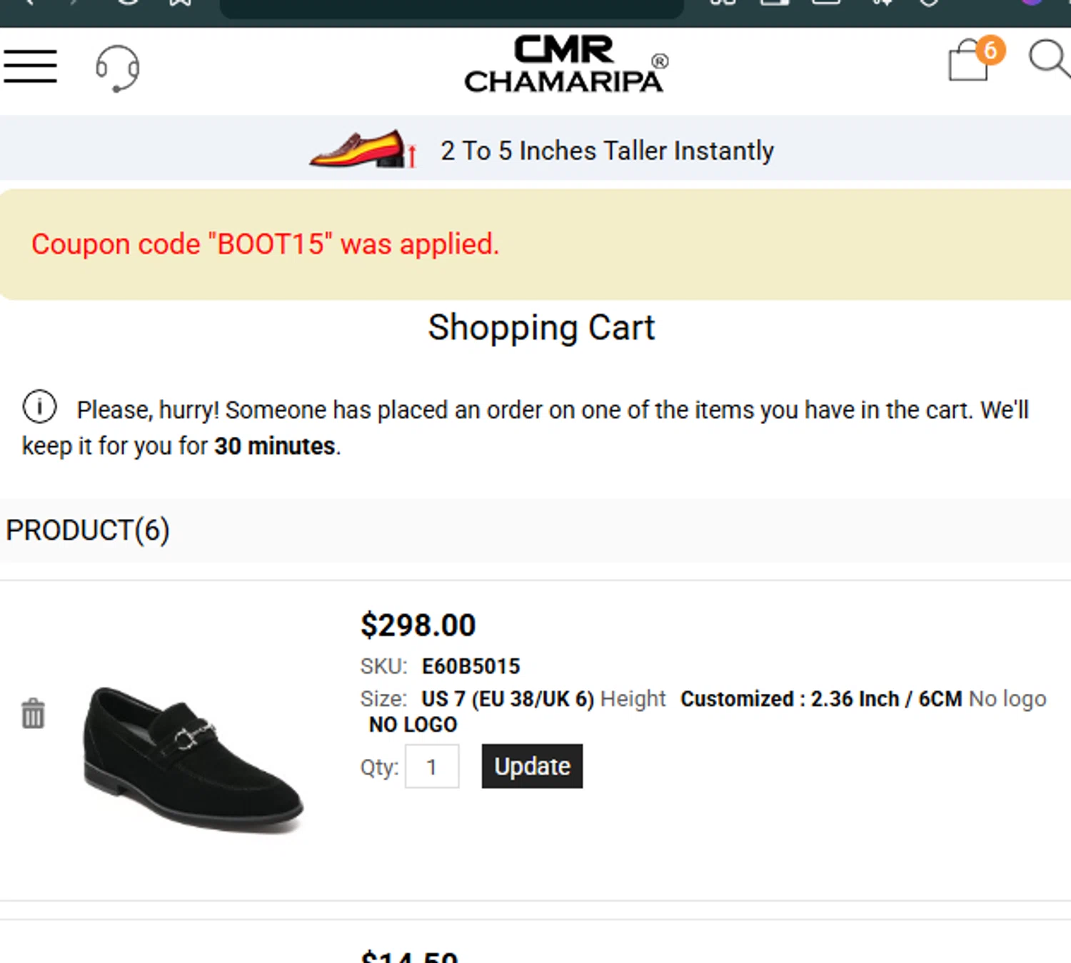 Chamaripa Shoes promo code screenshot showing code BOOT15 applied at Chamaripa Shoes checkout page. Uploaded by SimplyCodes community member Guacamole_Picante on Sep 23, 2025