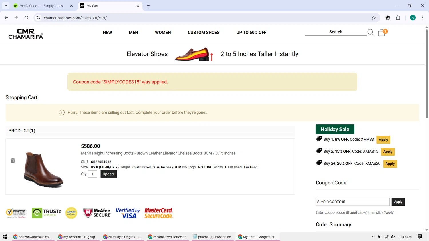 Chamaripa Shoes checkout page showing Chamaripa Shoes promo code box | Screenshot taken by SimplyCodes community member on Dec 20, 2025