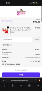 Chameleon Colors coupon verification screenshot