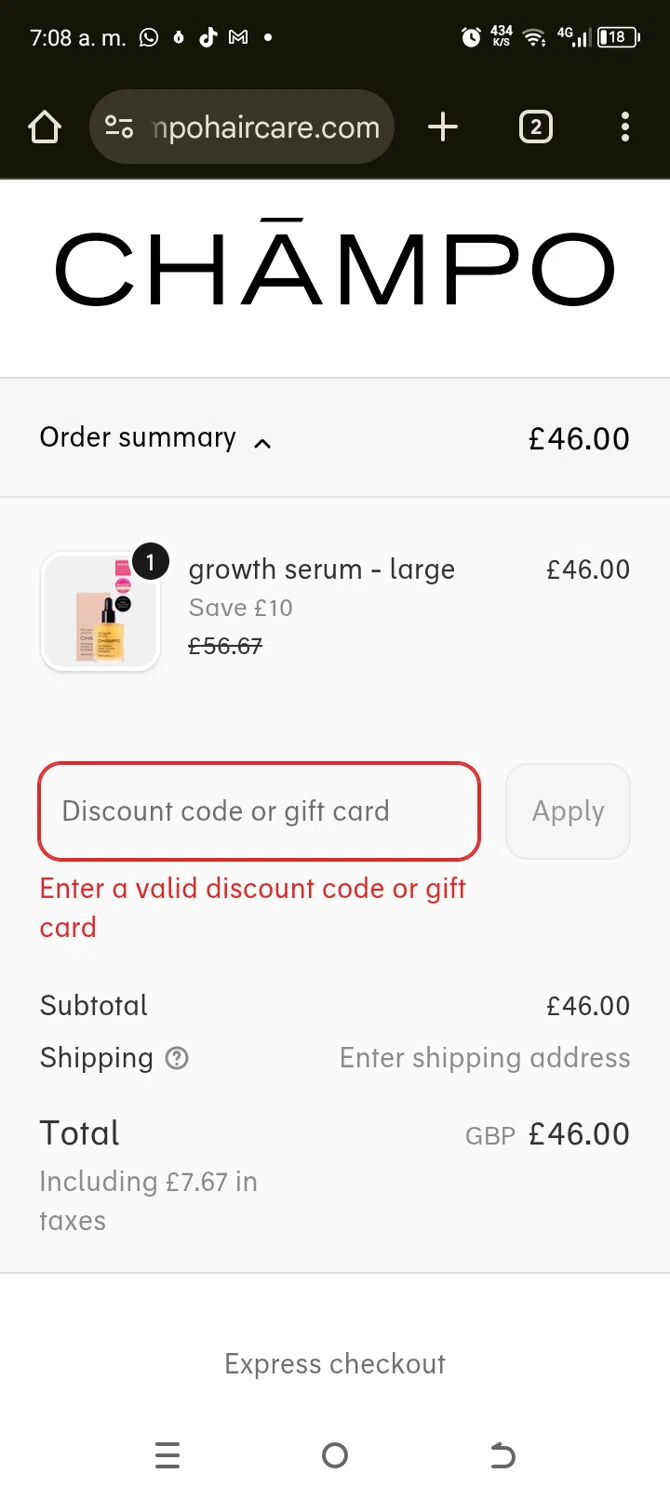 Chāmpo promo code screenshot showing code MEL10 applied at Chāmpo checkout page. Uploaded by SimplyCodes community member TokenAce5969 on Jan 16, 2026