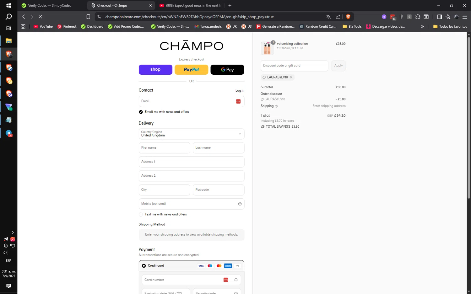 Chāmpo promo code screenshot showing code LAURASYLV10 applied at Chāmpo checkout page. Uploaded by SimplyCodes community member ilarrazaM1 on Sep 7, 2025