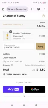JULY4TH-25%OFF coupon verification screenshot