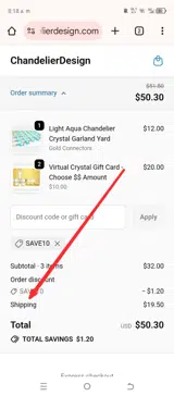 SAVE10 coupon verification screenshot