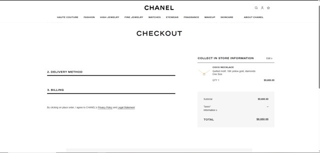 Chanel checkout page showing Chanel promo code box | Screenshot taken by SimplyCodes community member on Mar 19, 2025