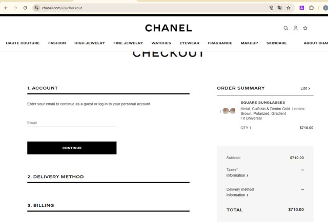 Chanel checkout page showing Chanel promo code box | Screenshot taken by SimplyCodes community member on Apr 3, 2025