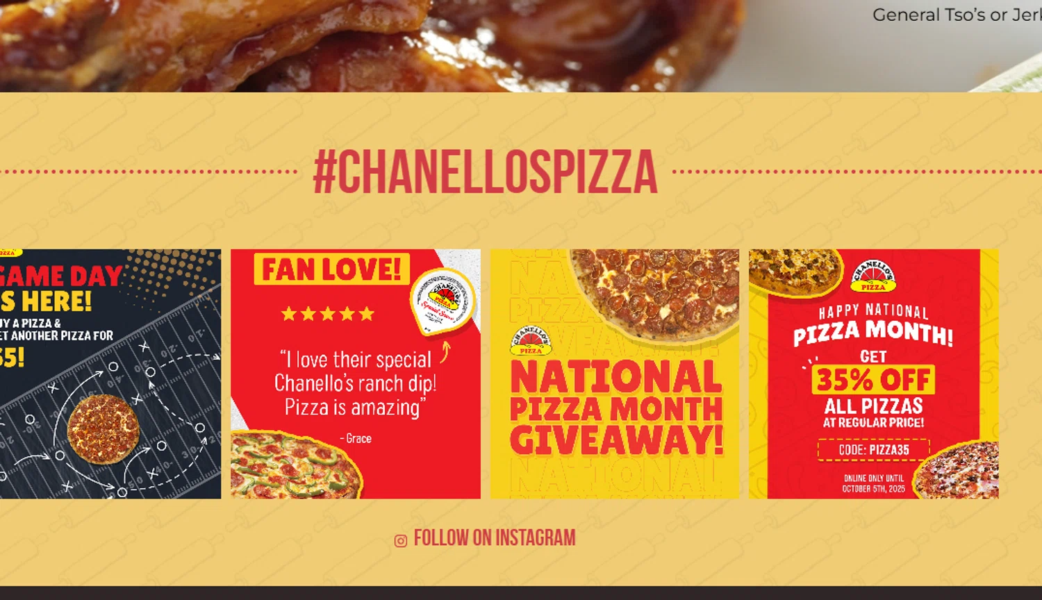 Chanello's Pizza promo code screenshot showing code PIZZA35 applied at Chanello's Pizza checkout page. Uploaded by SimplyCodes community member Dejadepicharme on Oct 6, 2025