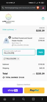 FALLCOLORS coupon verification screenshot
